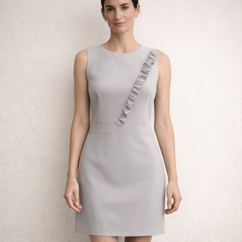🇫🇷NWT DIAB’LESS Light Grey Ruffle Shift Dress (Size 3)